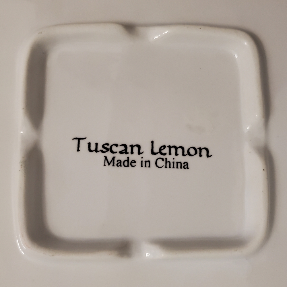 9 1/2" "Tuscan Lemon" Square Cobalt Blue & Yellow Ceramic Dish EUC - Picture 7 of 9